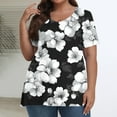 thumbnail image 1 of ClodeEU Women's Plus Size Print V-Neck Short Sleeve T Shirt,Casual Loose Fit Tunic Blouse Tops E-Black,Womens Plus XXXL, 1 of 6
