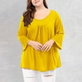thumbnail image 1 of ClodeEU Women's Plus Size Raglan Sleeve Top ,Pleated Round Neck 3/4 Sleeve Loose Fit Blouse Yellow,Womens Plus XL, 1 of 7
