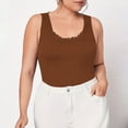 thumbnail image 1 of ClodeEU Women's Plus Size Solid Color U Neck Lace Trim Spaghetti Strap Sleeveless Tank Top ,Casual Camisole Coffee,Womens Plus XXXXXL, 1 of 7