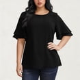 thumbnail image 1 of ClodeEU Women's Plus Size Tiered Ruffle Sleeve Blouse,Short Sleeve Round Neck Loose Shirt Black,Womens Plus XXXXL, 1 of 8
