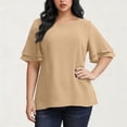 thumbnail image 1 of ClodeEU Women's Plus Size Tiered Ruffle Sleeve Blouse,Short Sleeve Round Neck Loose Shirt Khaki,Womens Plus XXXXL, 1 of 8