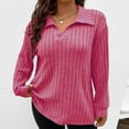 thumbnail image 1 of ClodeEU Women's Plus Size Turn Collar V Neck Ribbed Brushed Sweater,Long Sleeve Loose Top Pink,Womens Plus XL, 1 of 3