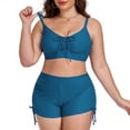 thumbnail image 1 of ClodeEU Women's Plus Size Two-Piece Swimsuit with Shorts, Front Tie V Neck Drawstring Side Tankini Bathing Suit Blue,Womens Plus XXL, 1 of 5