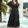 thumbnail image 1 of ClodeEU Women's Plus Size V Neck Short Sleeve Polka Dot Maxi Dress with High Waist ,Casual Summer Tunic Dress Black,Womens Plus XXXXL, 1 of 4