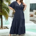 thumbnail image 1 of ClodeEU Women's Plus Size V Neck Short Sleeve Polka Dot Maxi Dress with High Waist ,Casual Summer Tunic Dress Blue,Womens Plus XXXL, 1 of 4