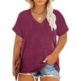 thumbnail image 1 of ClodeEU Women's Plus Size V Neck Short Sleeve T-Shirt ,Solid Color Casual Loose Fit Summer Tee Wine,Womens Plus XXXXL, 1 of 6
