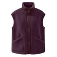 thumbnail image 1 of ClodeEU Women's Plush Fleece Vest Jacket With Pockets,Lightweight Stand Collar Button Sleeveless Outwear Purple,Womens Plus XL, 1 of 2
