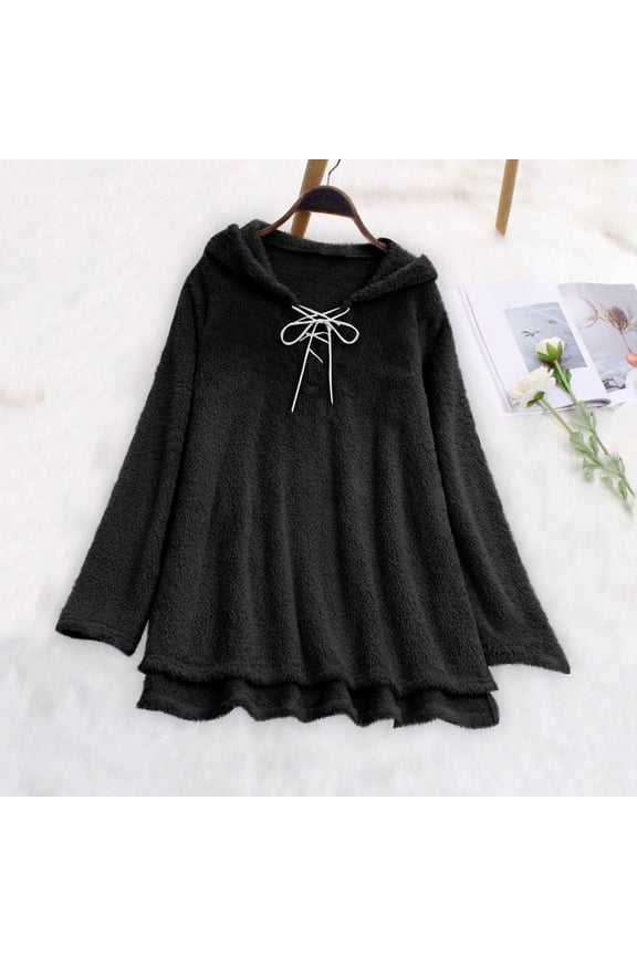 Women's Plush Hooded ,Fleece Sweatshirt with Drawstring Hood,Cozy Loose Fit Relaxed Pullover Black,Womens Plus XL