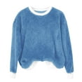 thumbnail image 1 of ClodeEU Women's Plush Oversized Sweatshirt,Color Block Tops Fashion Clothing ,Crewneck Pullover Tops Blue,Womens Plus S, 1 of 4