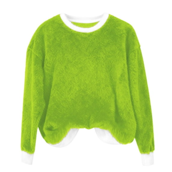 ClodeEU Women's Plush Oversized Sweatshirt,Color Block Tops Fashion Clothing ,Crewneck Pullover Tops Green,Womens Plus M