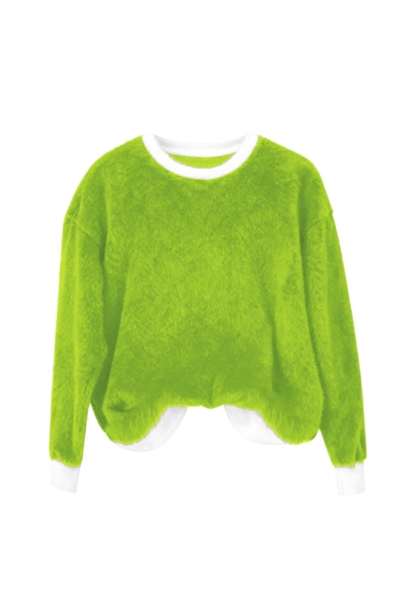 Women's Plush Oversized Sweatshirt,Color Block Tops Fashion Clothing ,Crewneck Pullover Tops Green,Womens Plus M