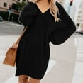 thumbnail image 1 of ClodeEU Women's Plush Pullover Sweater Dress, Long Sleeve V Neck Sweatshirt,Loose Oversized Sweaters Dresses Black,Womens Plus XXL, 1 of 8