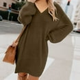 thumbnail image 1 of ClodeEU Women's Plush Pullover Sweater Dress, Long Sleeve V Neck Sweatshirt,Loose Oversized Sweaters Dresses Brown,Womens Plus XXL, 1 of 8