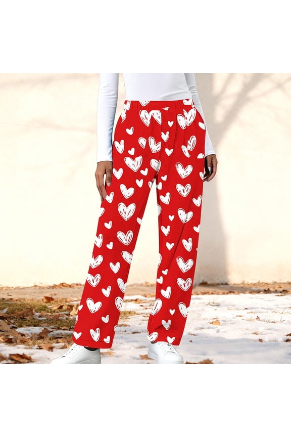 Women's Plush Sleepwear Pants,Casual Elastic Waist Lounge Soft Warm Pant With Pockets Red,Womens Plus S