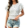 thumbnail image 1 of ClodeEU Women's Polka Dot Round Neck Ruffle Short Sleeve Peplum Crop Blouse,Casual Summer Flowy Waist Shirred Top White,Women's Plus L, 1 of 5