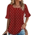 thumbnail image 1 of ClodeEU Women's Polka Dot Ruffle Sleeve Blouse,Square Neck Casual Tunic Top Red,Women's Plus M, 1 of 6