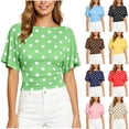 thumbnail image 1 of ClodeEU Women's Polka Dot Short Sleeve Blouse,Crew Neck Puff Sleeve Ruched Waist Crop Top Red,Women's Plus XXL, 1 of 9