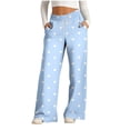 thumbnail image 1 of ClodeEU Women's Polka Dot Wide Leg Pants, Casual Printed Loose Fit Drawstring Trousers Light Blue,Womens Plus L, 1 of 4