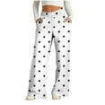 thumbnail image 1 of ClodeEU Women's Polka Dot Wide Leg Pants, Casual Printed Loose Fit Drawstring Trousers White,Womens Plus S, 1 of 4