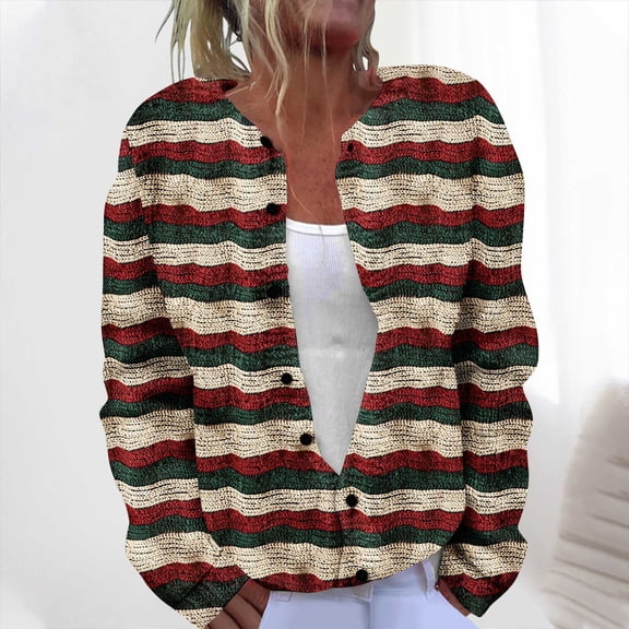 ClodeEU Women's Print Knitted Cardigan Sweater ,Long Sleeve Button Front Cardigan, Fashions Slim Fit Clothes Multicolor,Womens Plus XXXXXL