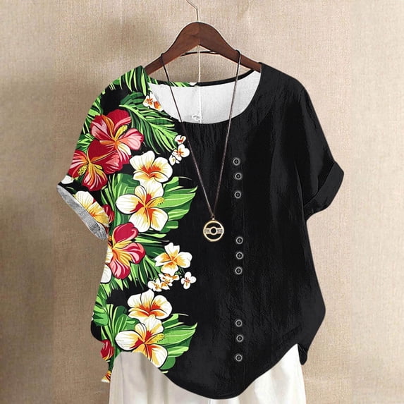 ClodeEU Women's Print Short Sleeve Crewneck T-Shirt ,Dressy Loose ...