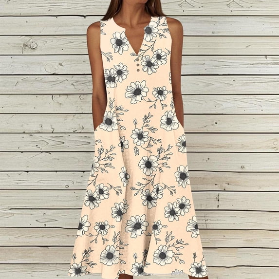 ClodeEU Women's Print Sleeveless V Neck Dress ,Casual Summer Midi Dress G-Multicolor,Womens Plus XXXXL