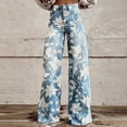 thumbnail image 1 of ClodeEU Women's Printed Denim Pant,High Waist Wide Leg Jean,Button Zipper Pocket Casual Pant Beige,Womens Plus XXXL, 1 of 6