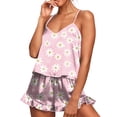 thumbnail image 1 of ClodeEU Women's Printed Ruffle Trim Pajama Set,Spaghetti Strap Loungewear Sleepwear Pink^,Womens Plus L, 1 of 5