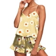 thumbnail image 1 of ClodeEU Women's Printed Ruffle Trim Pajama Set,Spaghetti Strap Loungewear Sleepwear Yellow,Womens Plus S, 1 of 5
