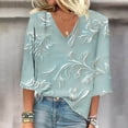 thumbnail image 1 of ClodeEU Women's Printed V Neck Short Sleeve Top ,Loose Fit Fashion Blouse Blue,Womens Plus M, 1 of 5