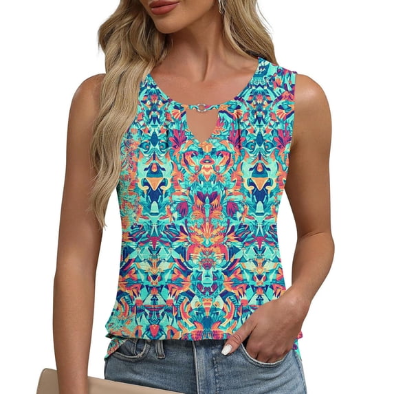 ClodeEU Women's Printed V Neck Sleeveless Tank Top,Trendy Boho Chic Spring Summer Shirts Mint Green,Womens Plus XXL