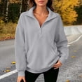 thumbnail image 1 of ClodeEU Women's Quarter Button Collared Long Sleeve Sweatshirt,Casual Loose Pullover Top with Pockets Gray,Women's Plus M, 1 of 8