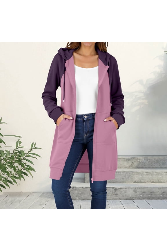 Women's Raglan Sleeve Long Sleeve Hooded Coat With Drawstring, Color Block Outerwear With Pocket Pink,Womens Plus M