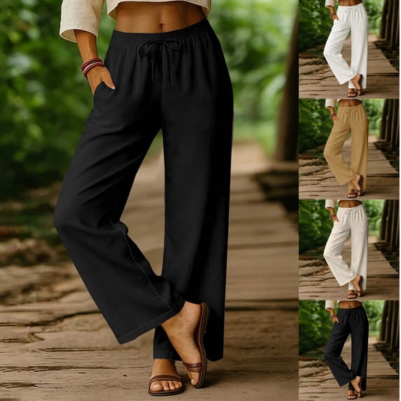 ClodeEU Women's Relaxed Fit Wide Leg Pants with Elastic Drawstring Waist ,Casual Comfort Lounge Pants Beige,Womens Plus XXL