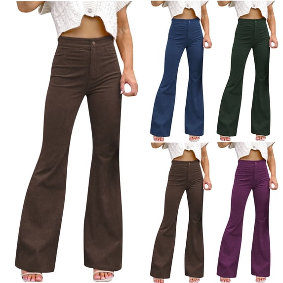 ClodeEU Women's Retro Flare Pants with Pockets ,Solid Color Wide Leg Trousers Brown,Womens Plus XL