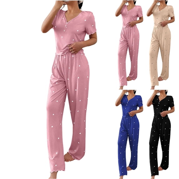 ClodeEU Women’s Ribbed 2-Piece Loungewear Set, Short Sleeve V Neck Top and High Waist Pants, Soft Casual Pajamas Beige,Women's Plus L