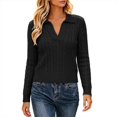 thumbnail image 1 of ClodeEU Women's Ribbed Collared V Neck Long Sleeve Knit Top,Casual Slim Fit Sweater Shirt ,Women's Plus L, 1 of 7