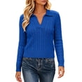 thumbnail image 1 of ClodeEU Women's Ribbed Collared V Neck Long Sleeve Knit Top,Casual Slim Fit Sweater Shirt ,Women's Plus XL, 1 of 7