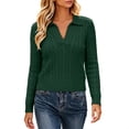 thumbnail image 1 of ClodeEU Women's Ribbed Collared V Neck Long Sleeve Knit Top,Casual Slim Fit Sweater Shirt ,Women's Plus XXL, 1 of 7