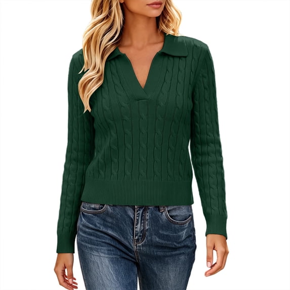 ClodeEU Women's Ribbed Collared V Neck Long Sleeve Knit Top,Casual Slim Fit Sweater Shirt ,Women's Plus XXL