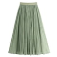thumbnail image 1 of ClodeEU Women's Ribbed Ice Silk A Line Pleated Midi Skirt with Mesh,Flowy Casual Skirt Green,Womens Plus Free Size, 1 of 4