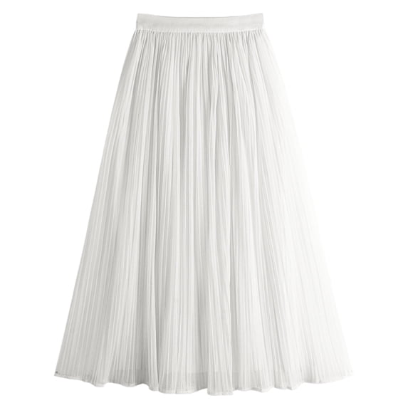 ClodeEU Women's Ribbed Ice Silk A Line Pleated Midi Skirt with Mesh,Flowy Casual Skirt White,Womens Plus Free Size