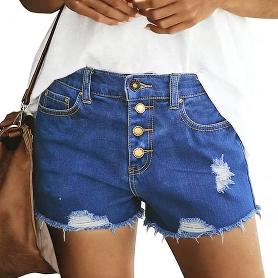 ClodeEU Women's Ripped Denim Hot Shorts ,Trendy Casual Summer Jean Shorts Blue,Womens Plus L