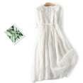 thumbnail image 1 of ClodeEU Women's Round Neck 3/4 Sleeve Midi Dress with Waist Tie,Casual Flowy Dress White,Women's Plus XL, 1 of 6