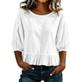 thumbnail image 1 of ClodeEU Women's Round Neck Bubble 3/4 Sleeve Tops,Casual Ruff Hem Cropped Blouses ,Women's Plus XL, 1 of 5