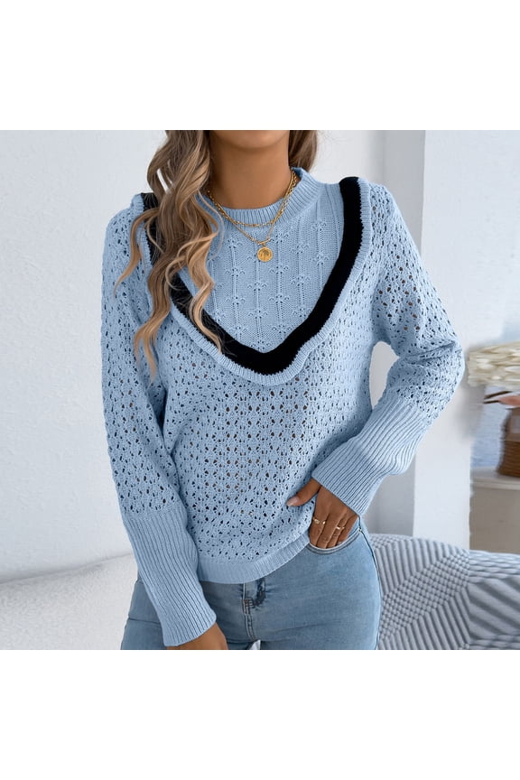 Women‘s Round Neck Knit Sweater,Knit Pullover Sweaters ,Fall Fashion Dressy Casual Basic Clothes Light Blue,Womens Plus S