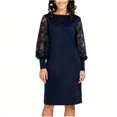 thumbnail image 1 of ClodeEU Women's Round Neck Lace Long Sleeve Sheath Dress with Cut Out Mesh Panels,Fall Trendy Tunic Dress Blue,Womens Plus XL, 1 of 5