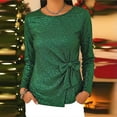 thumbnail image 1 of ClodeEU Women's Round Neck Long Sleeve T Shirts with Sequin Bow Tie,Trendy Tunic Tops Green,Womens Plus XXL, 1 of 5