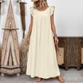 thumbnail image 1 of ClodeEU Women's Round Neck Ruffle Cap Sleeve Maxi Dress, Casual Loose Fit Dress Beige,Women's Plus L, 1 of 8