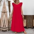 thumbnail image 1 of ClodeEU Women's Round Neck Ruffle Cap Sleeve Maxi Dress, Casual Loose Fit Dress Red,Women's Plus XL, 1 of 8